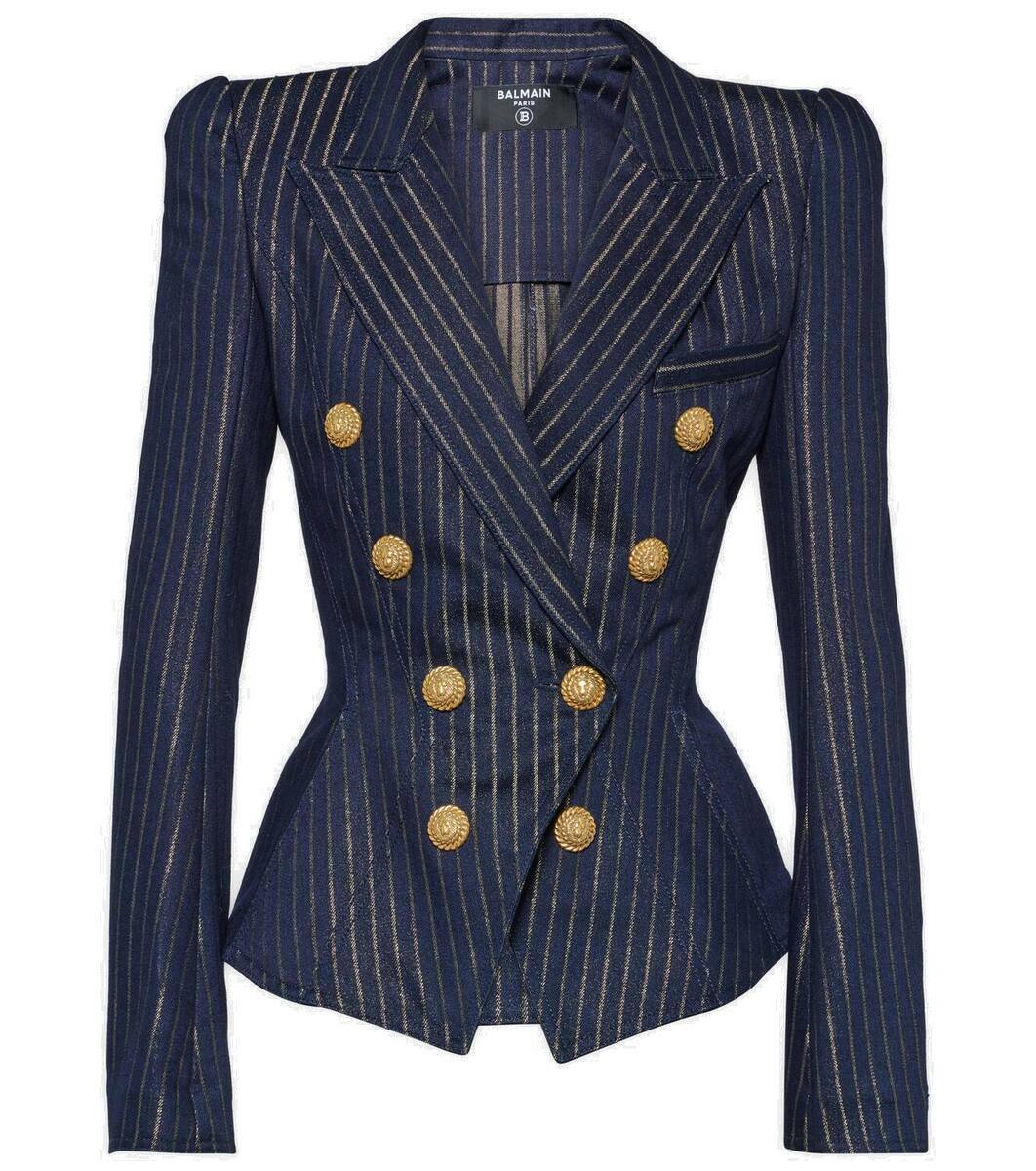 BALMAIN バルマン テーラードジャケット ダブル 刺繍 金ロゴ ネイビー 良品✨BALMAIN バルマン ダブルブレストジャケット 金ボタン 表記48