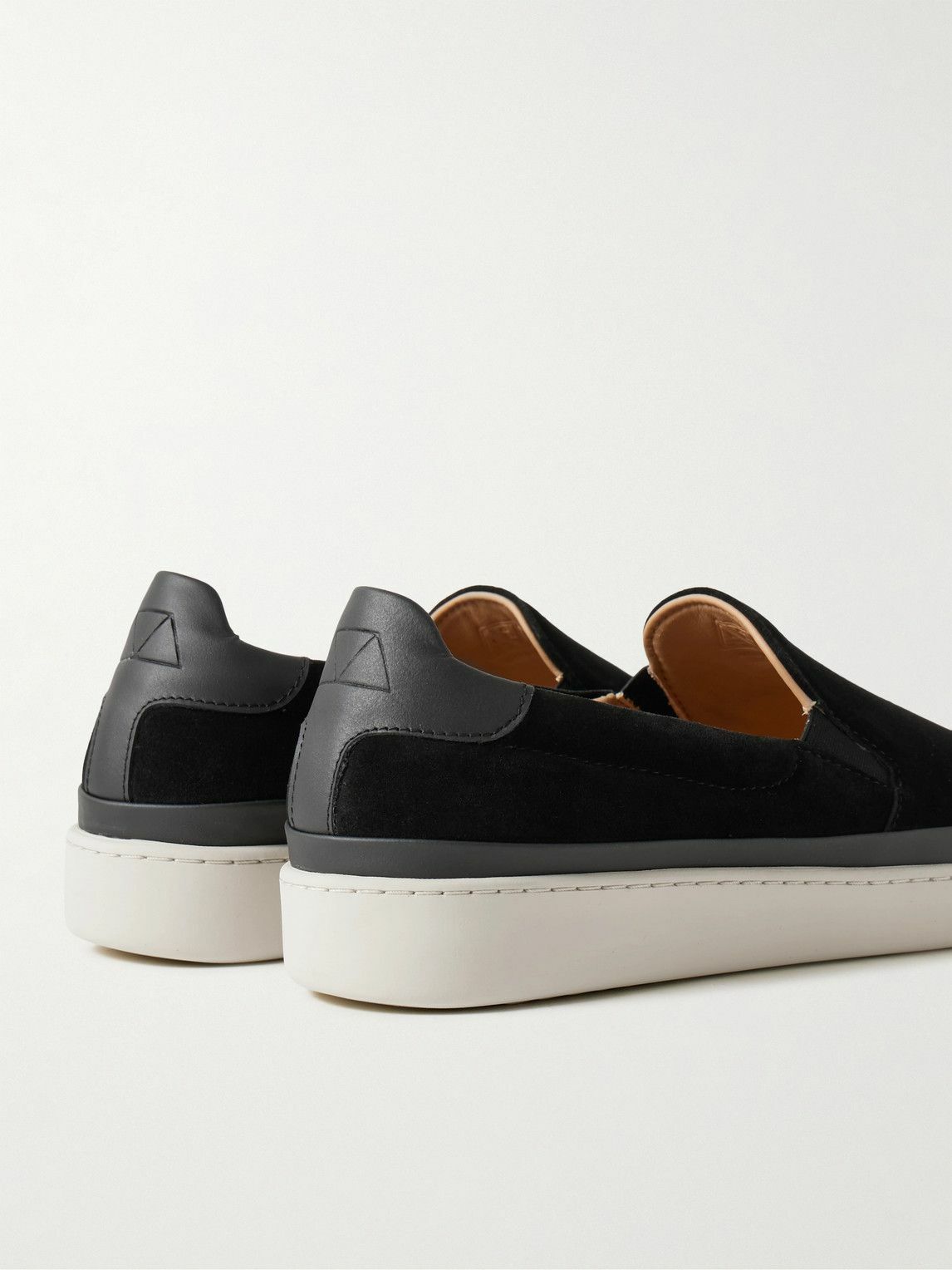 Mulo - Leather-Trimmed Waxed-Suede Slip-On Sneakers - Black