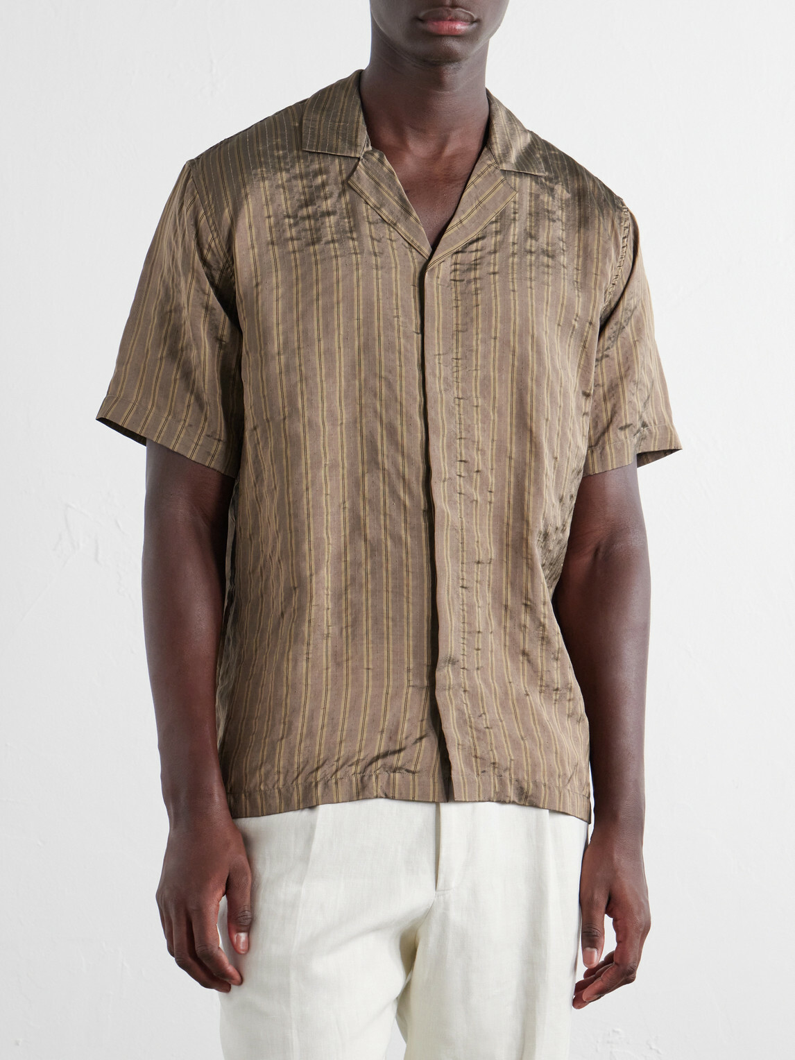 Orlebar Brown - Maitan Villa Camp-Collar Striped Woven Shirt - Brown