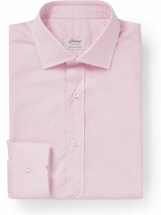 Photo: Brioni - Striped Cotton Shirt - Pink