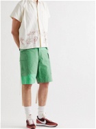 SACAI - Belted Panelled Cotton-Blend Oxford and Shell Cargo Shorts - Green