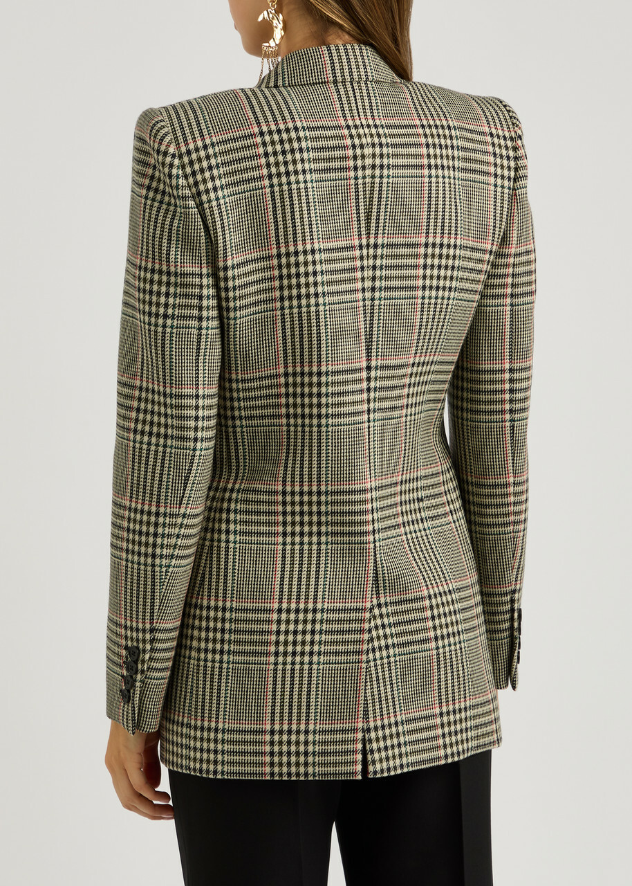 Chloe Women's Checked Double-breasted Wool Blazer Size 40 (UK12 / M), Features Peaked Lapels & Padded Shoulders Multicoloured 1