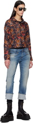 R13 Navy & Orange Skinny Denim Trucker Jacket