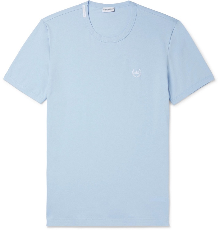 Photo: Dolce & Gabbana - Logo-Embroidered Stretch-Cotton Jersey T-Shirt - Blue