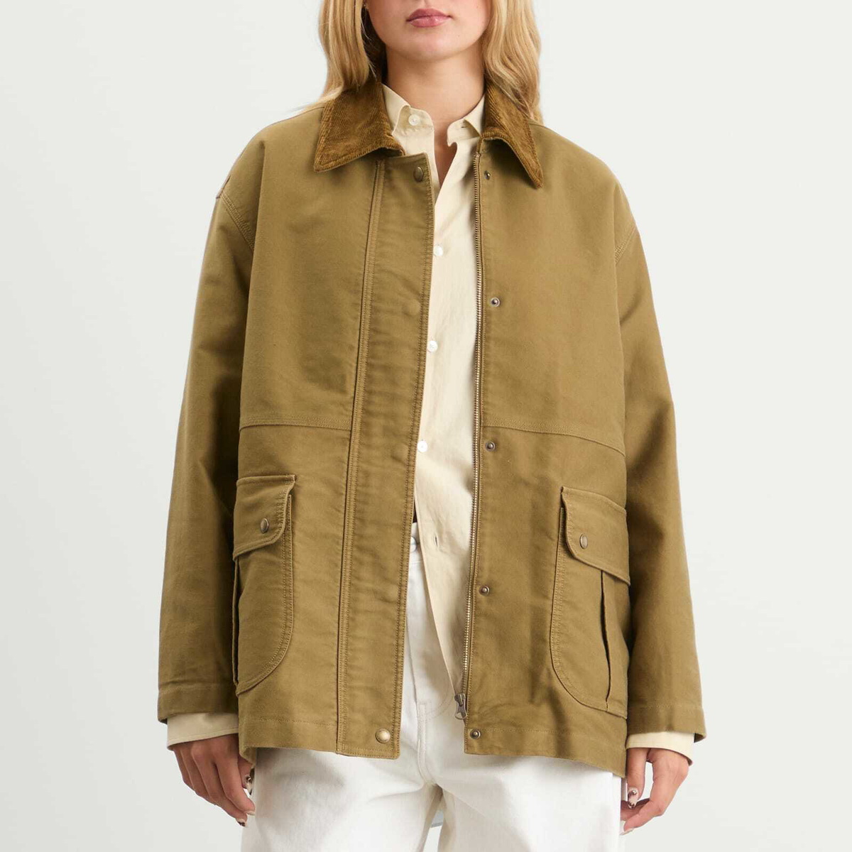 Nothing Written Women's Mole Skin Hunting Cotton Jacket in Khaki