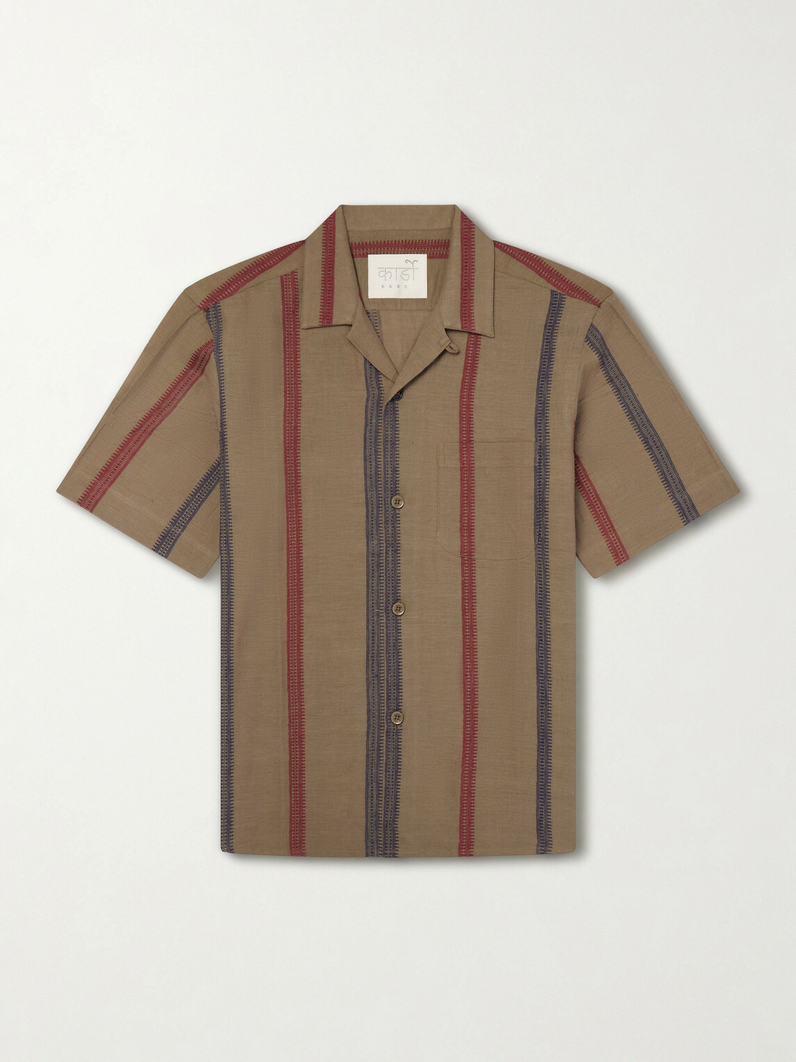 Kardo - Ronen Camp-Collar Striped Jacquard-Knit Cotton Shirt - Green