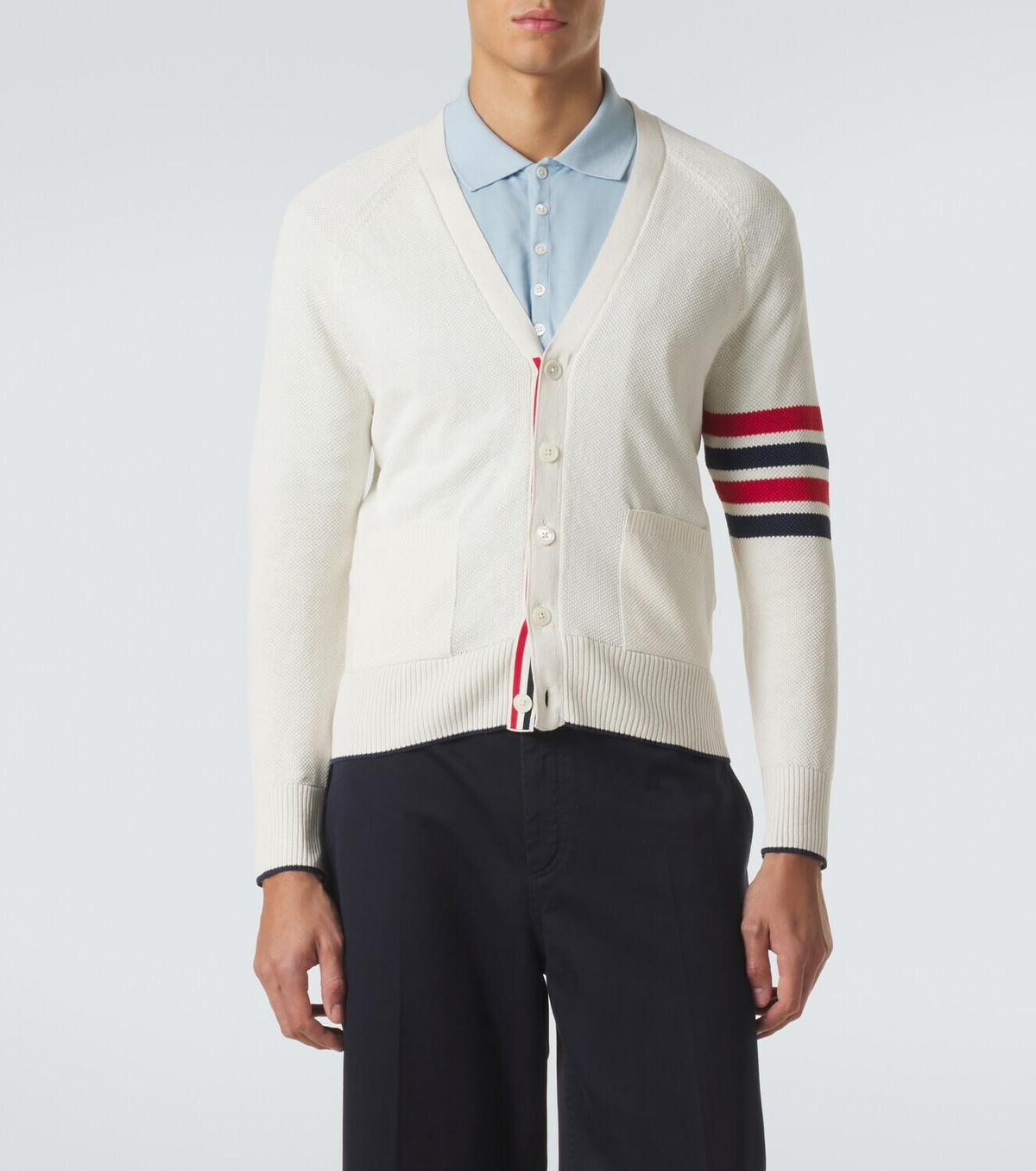 Thom Browne 4-Bar linen and cotton cardigan
