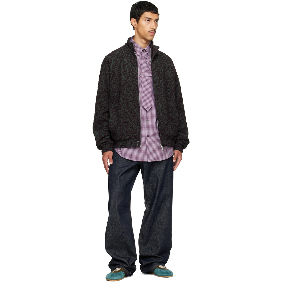 Dries Van Noten Purple & Green Jacquard Jacket