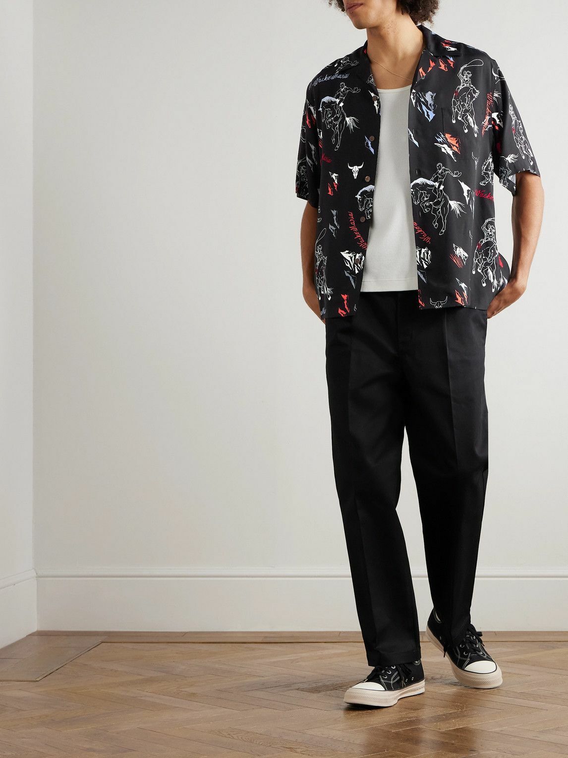 Wacko Maria - Convertible-Collar Printed Woven Shirt - Black