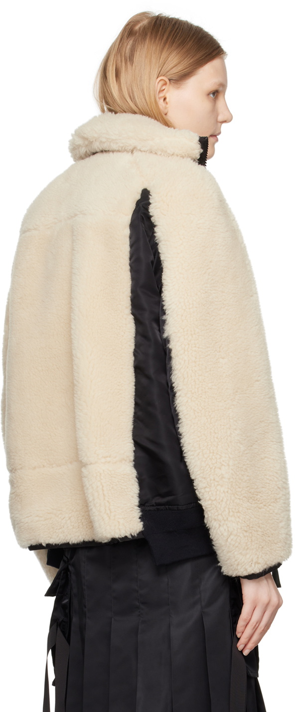 sacai Black & Off-White Paneled Faux-Shearling Jacket