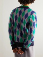 Wales Bonner - Argyle Wool-Trimmed Mohair-Blend Cardigan - Blue