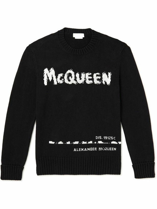 Photo: Alexander McQueen - Logo-Intarsia Cotton Sweater - Black