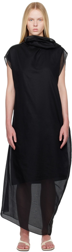 Photo: Carven Black Sheer Scarf Organdie Maxi Dress