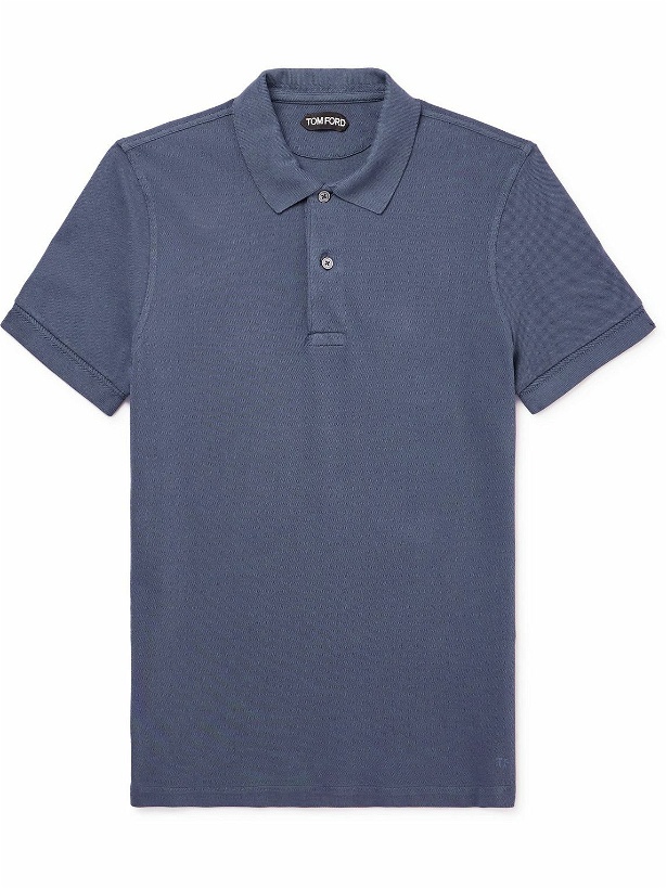 Photo: TOM FORD - Cotton-Piqué Polo Shirt - Blue