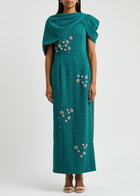 Huishan Zhang Isolde Cape-effect Embellished Gown Teal