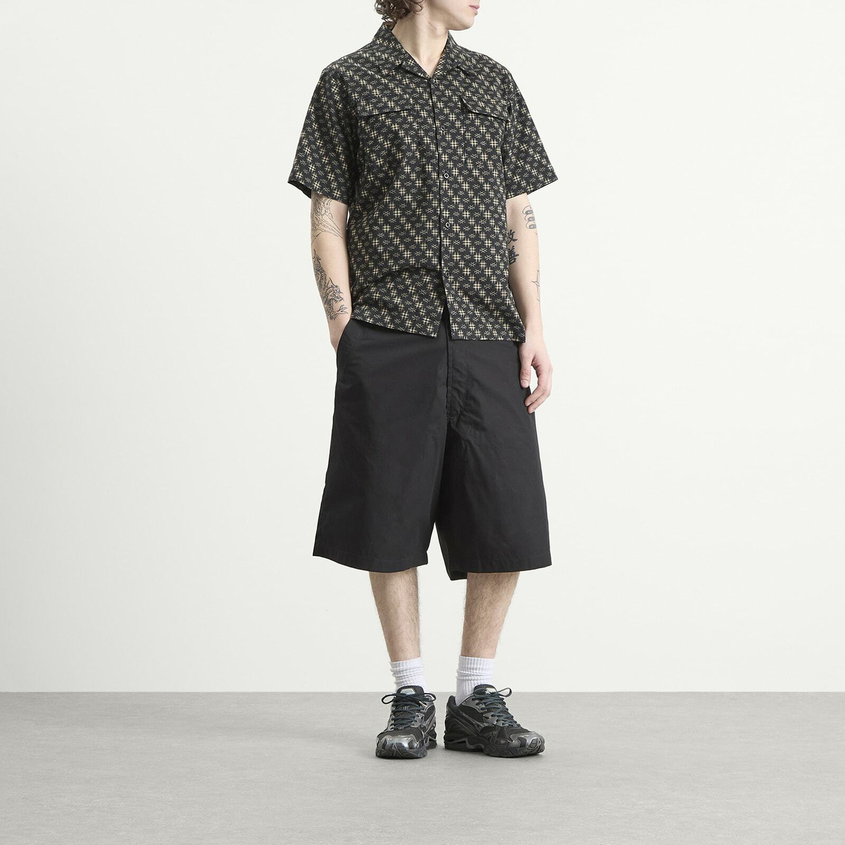 Maharishi Men's Kasuri Cuban Collar Shirt in Sumi Black