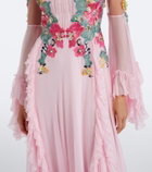 Costarellos Embellished floral-appliqué silk gown