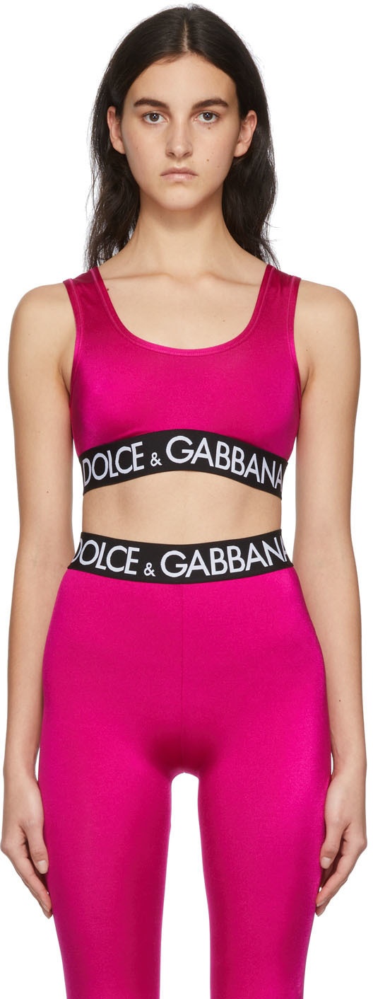Dolce & Gabbana Pink Logo Sports Bra Dolce & Gabbana