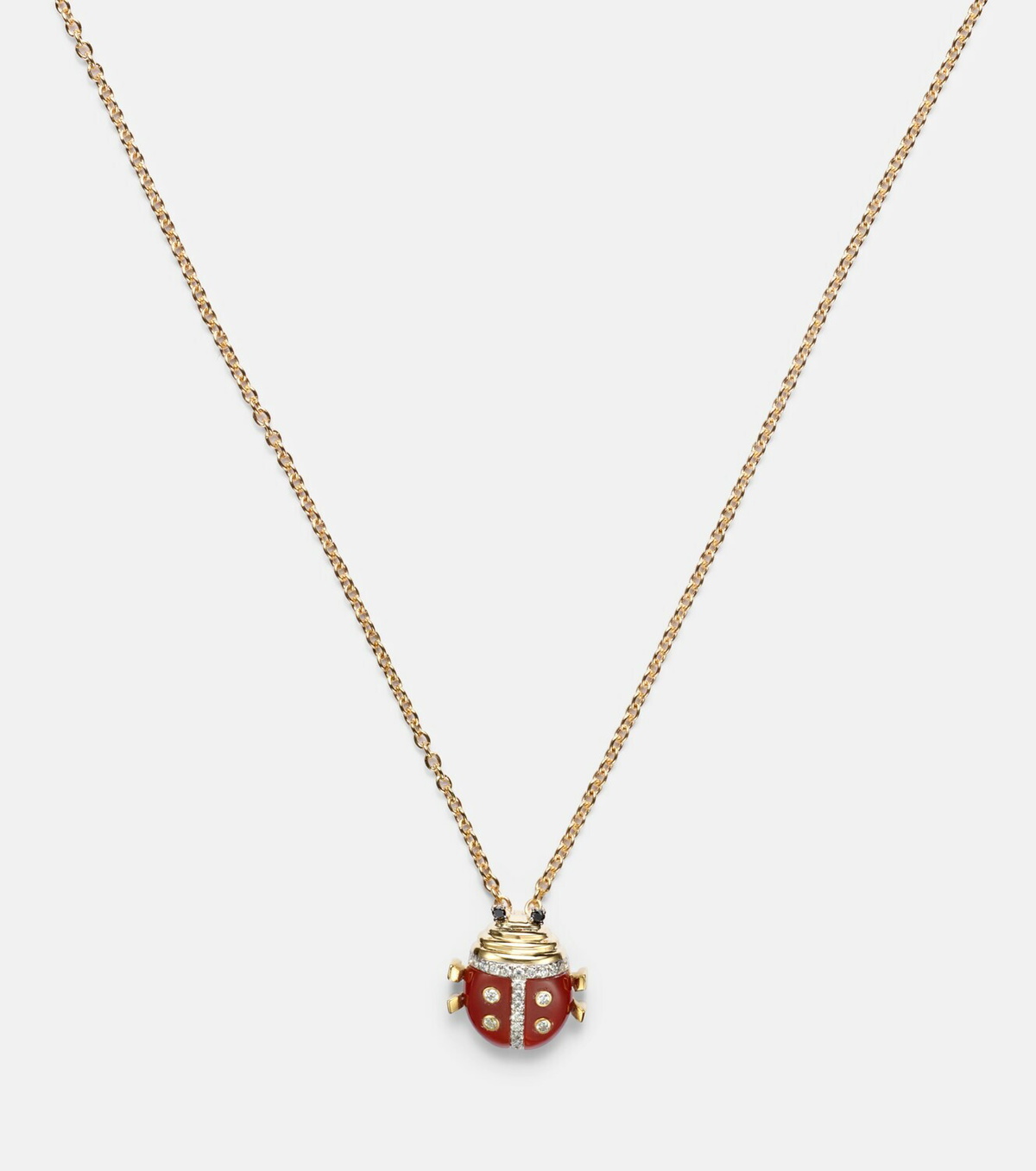 Yvonne Léon Coccinelle Mini 9kt gold pendant necklace with diamonds and agate