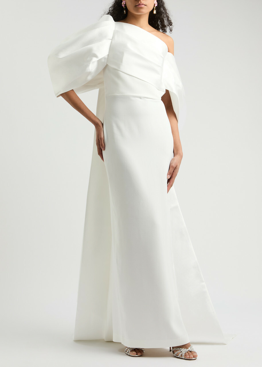 Solace London Raye Draped Satin and Crepe Gown Cream