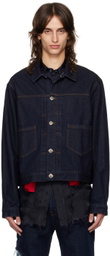 Edward Cuming Navy Knife Pleat Denim Jacket