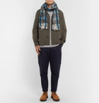 Mr P. - Fringed Checked Textured-Knit Scarf - Men - Blue