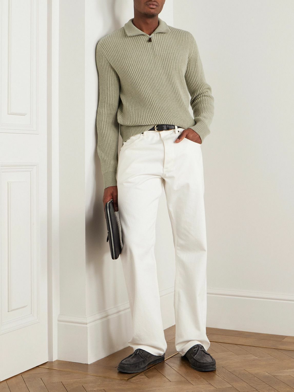 Loro Piana - Plane Tree Ribbed Cashmere Half-Zip Sweater - Green