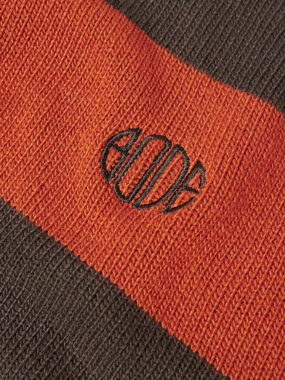 BODE - Logo-Embroidered Striped Wool Polo Shirt - Brown