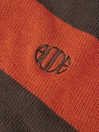 BODE - Logo-Embroidered Striped Wool Polo Shirt - Brown