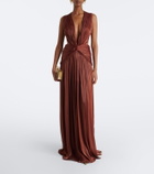 Costarellos Silla cut-out pleated Lurex® georgette gown