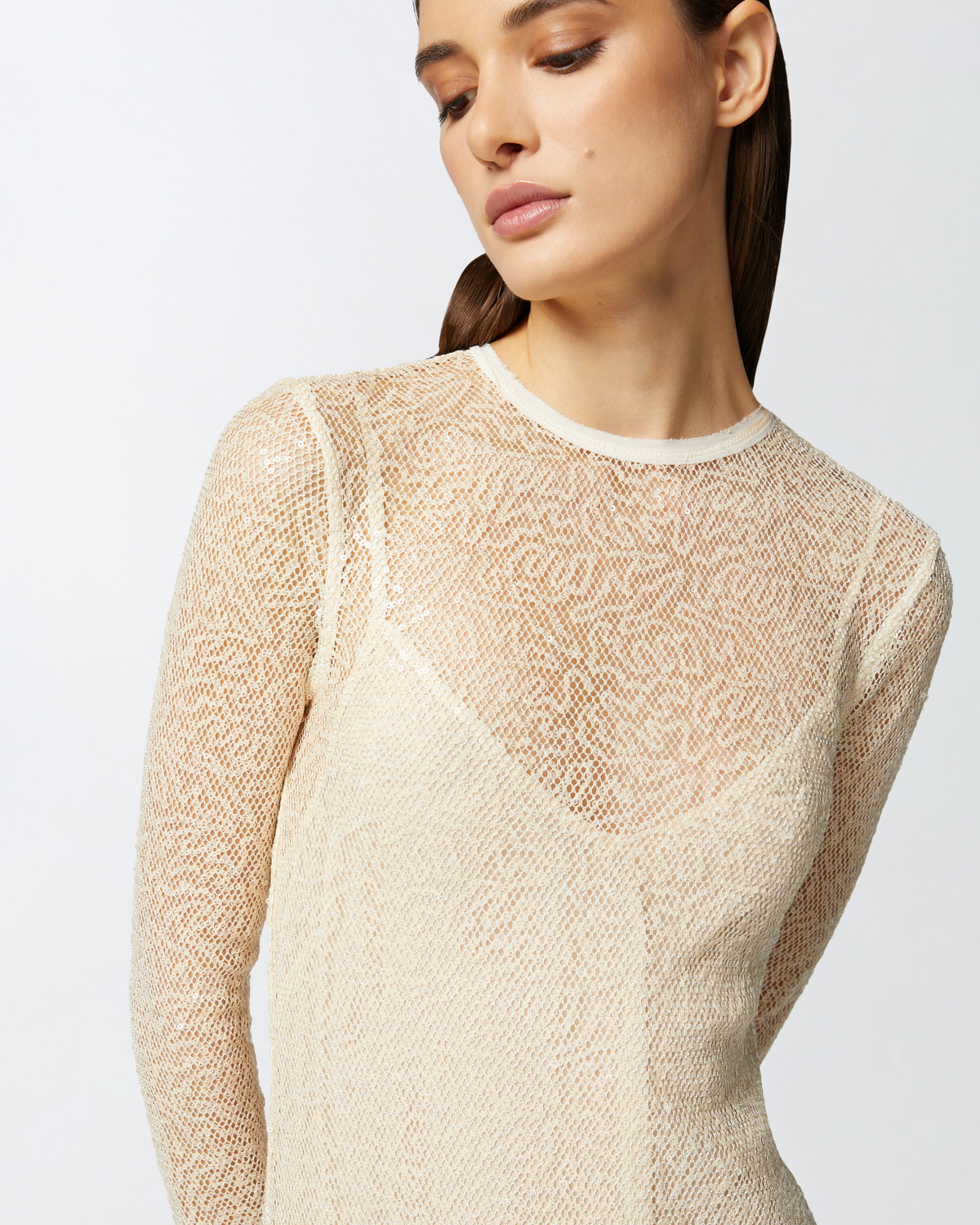 Pinko Sequinned Mesh Midi Dress G. Maroso Beige