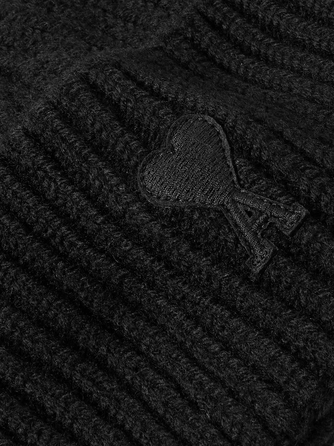 AMI PARIS - Logo-Appliquéd Ribbed Virgin Wool Beanie