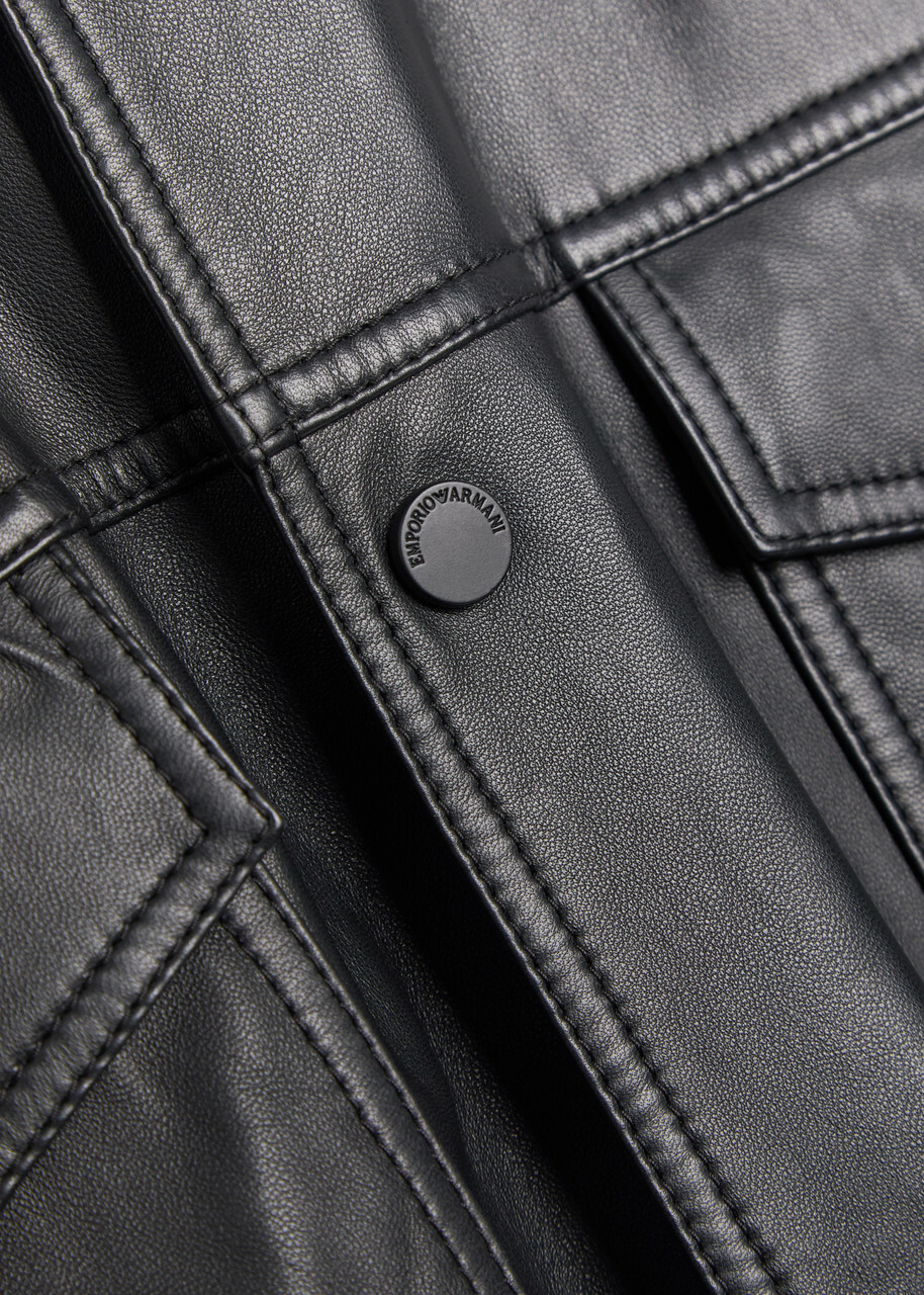 Emporio Armani Boxy Leather Jacket Black