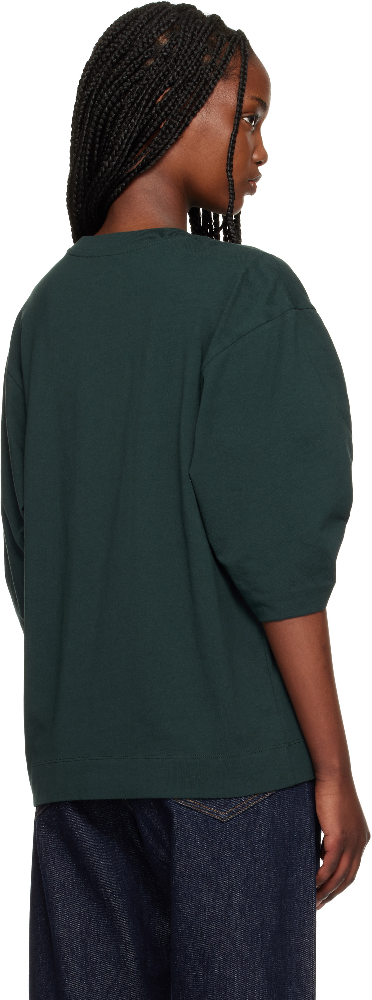 Dries Van Noten Green Pleated Sleeve T-shirt