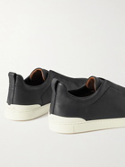 Zegna - Full-Grain Leather Slip-On Sneakers - Black