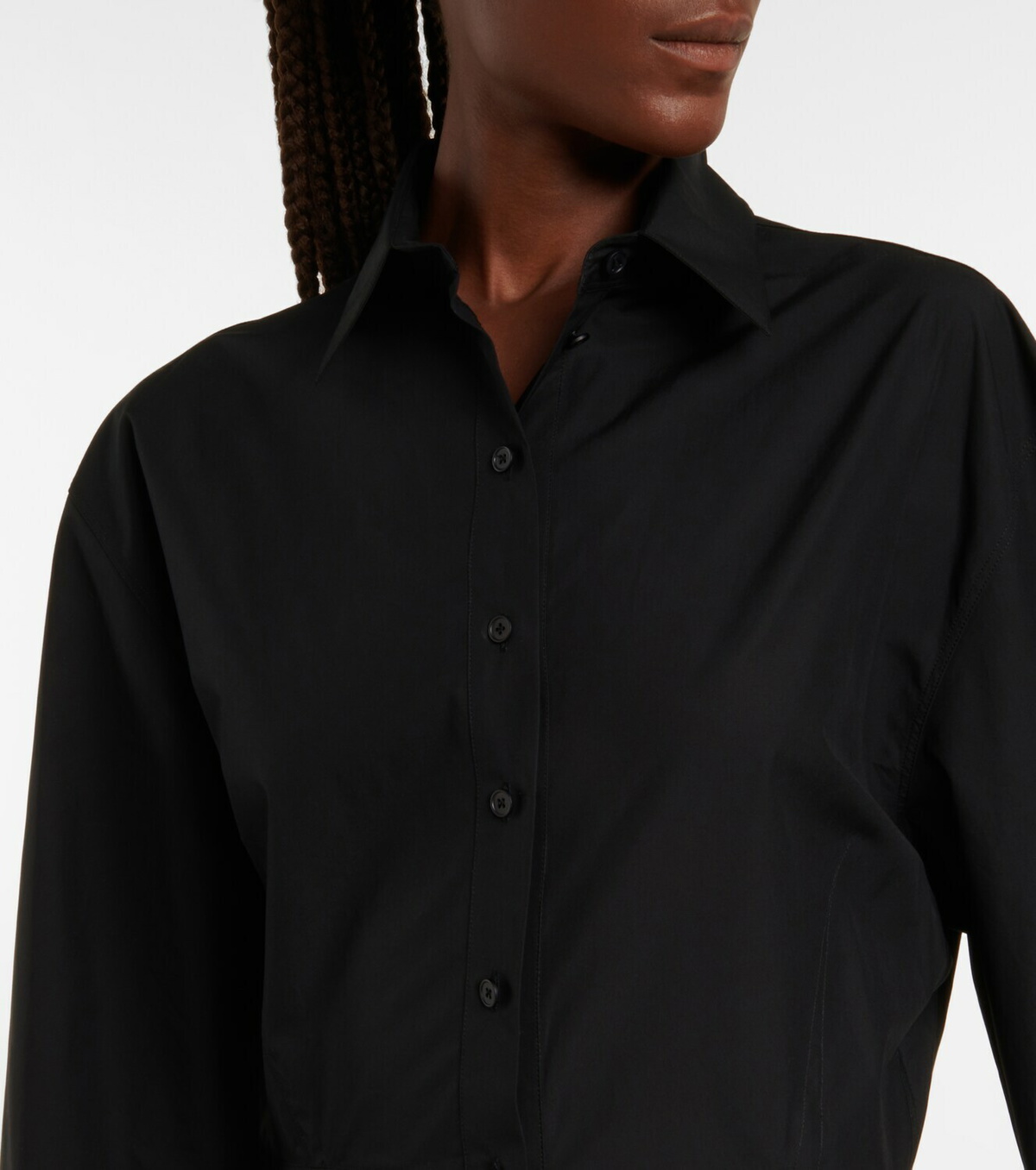 Cotton Poplin Cinched Waist Shirt Dress, Black