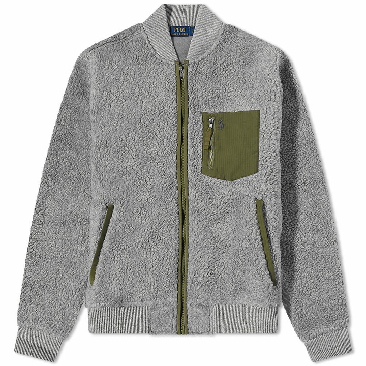 Photo: Polo Ralph Lauren Men's Sherpa Fleece Bomber Jacket in Dark Vintage Heather