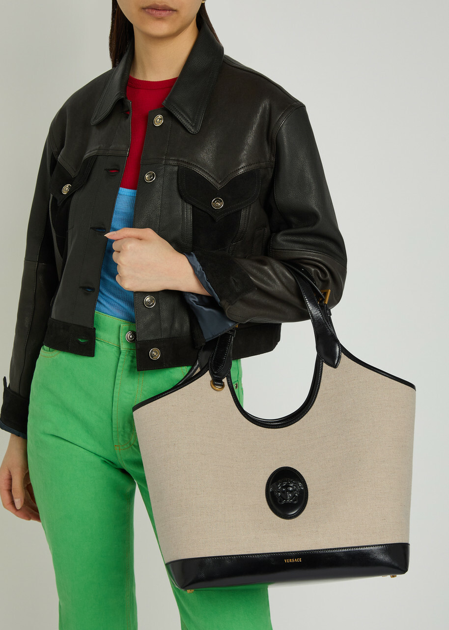 Versace Large Leather and Canvas Tote bag - Black - One Size