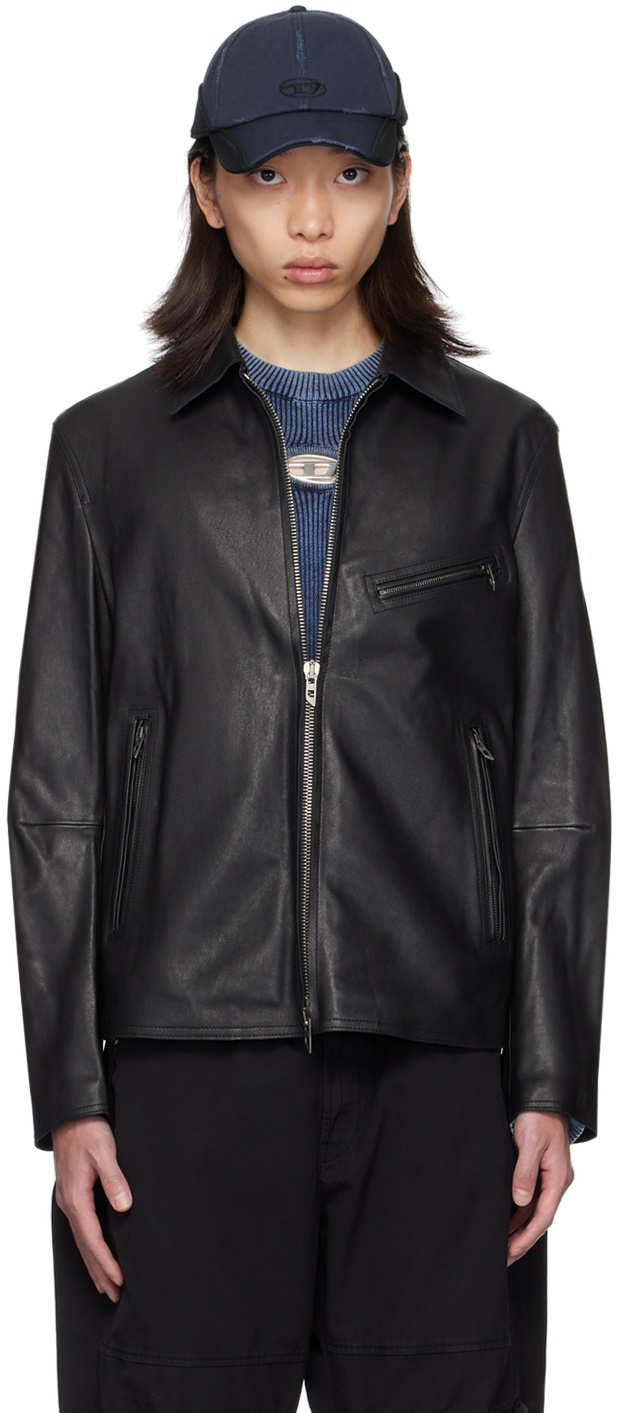 Diesel Black L-Korn-A Leather Jacket Diesel