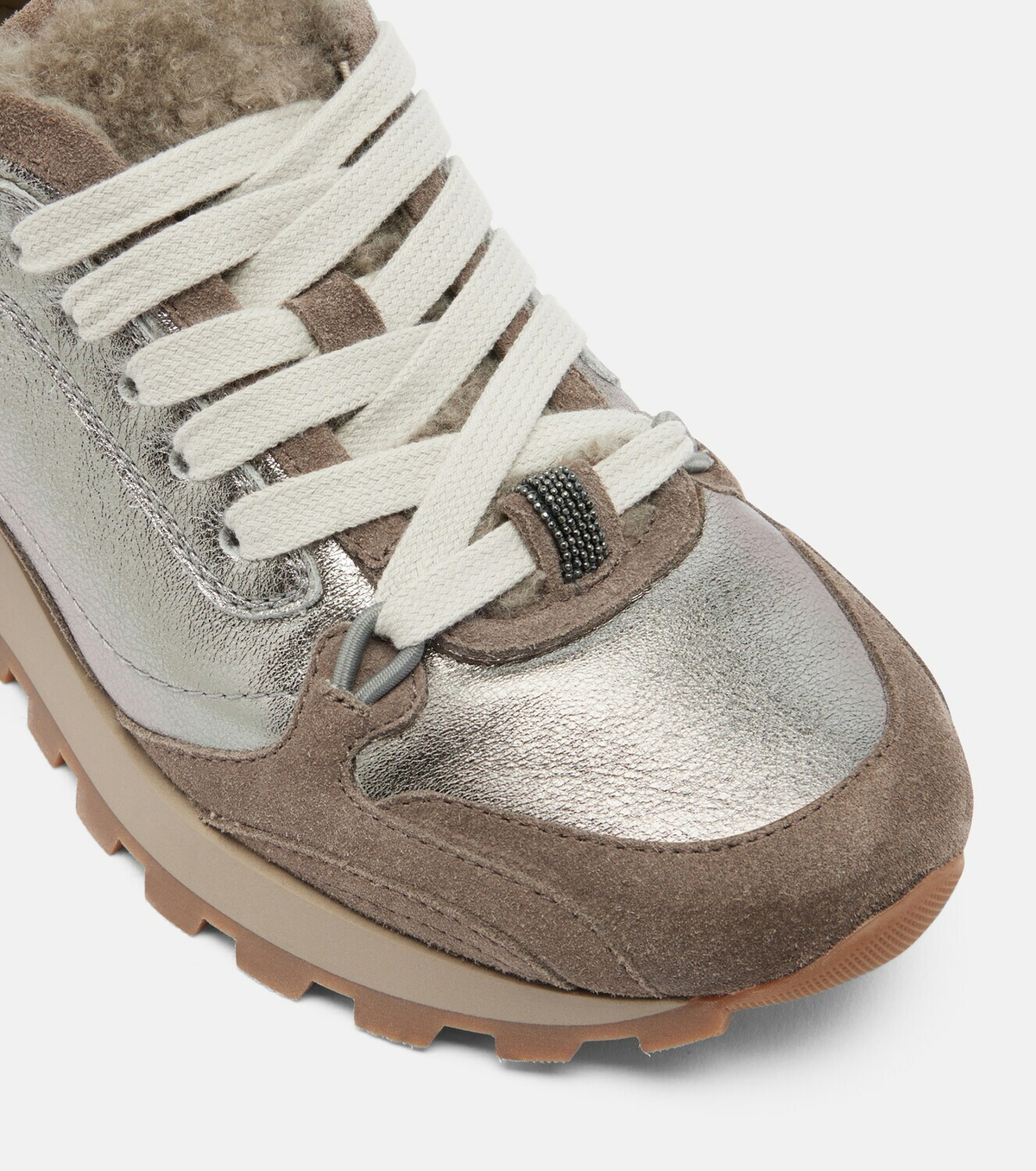Brunello Cucinelli Monili shearling-trimmed leather sneakers