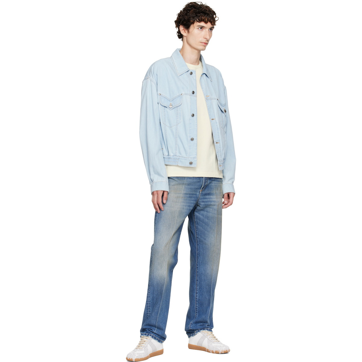 Versace Blue Chambray Denim Bomber Jacket