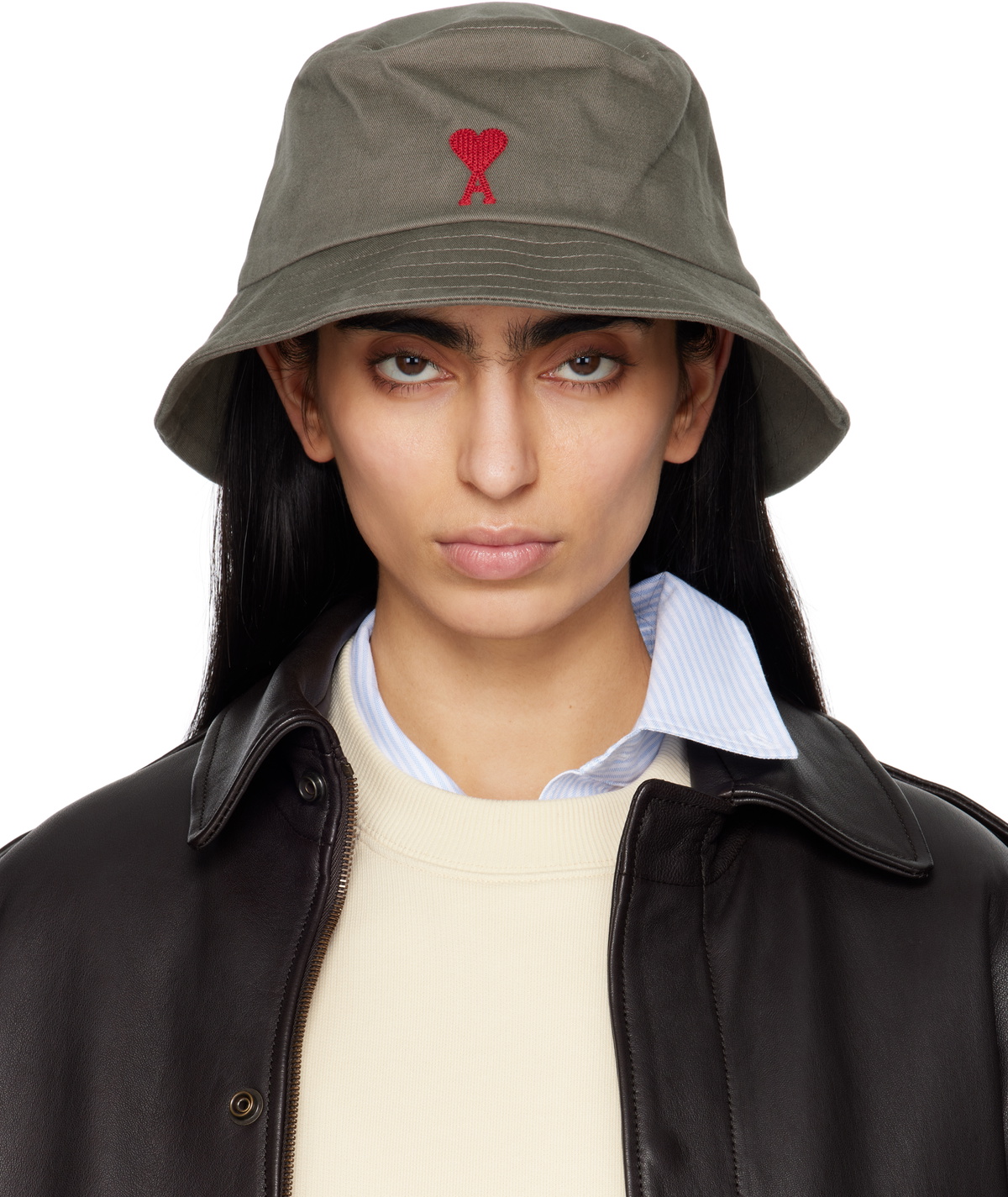 AMI Paris Khaki Cotton Ami de Coeur Embroidery Bucket hat AMI