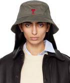 AMI Paris Gray Cotton Ami de Coeur Embroidery Bucket Hat