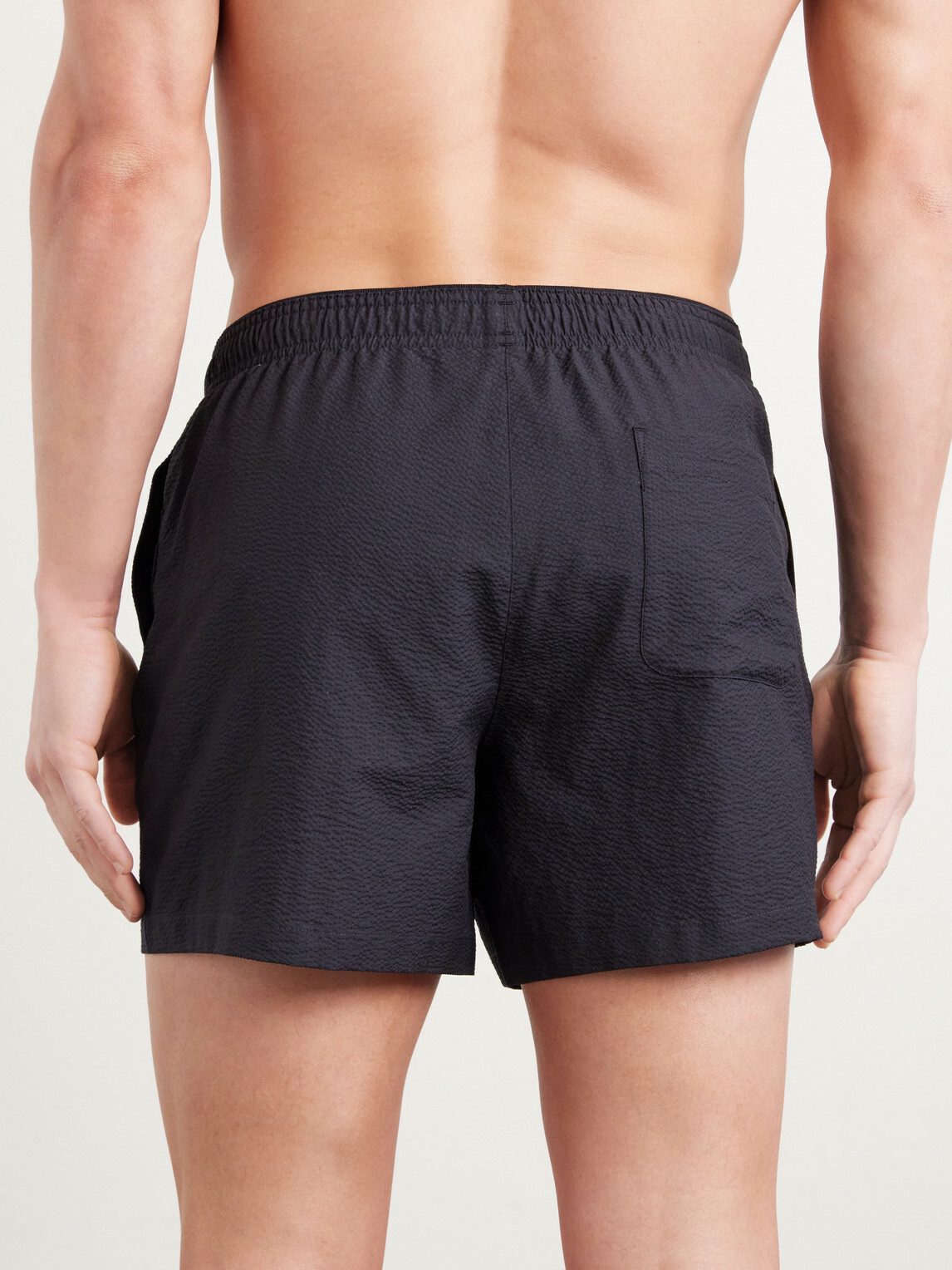 Our Legacy - Boxer Trunk Straight-Leg Mid-Length Seersucker Swim Shorts - Black