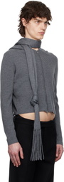AARON ESH Gray Knitted Scarf & Hoodie Set