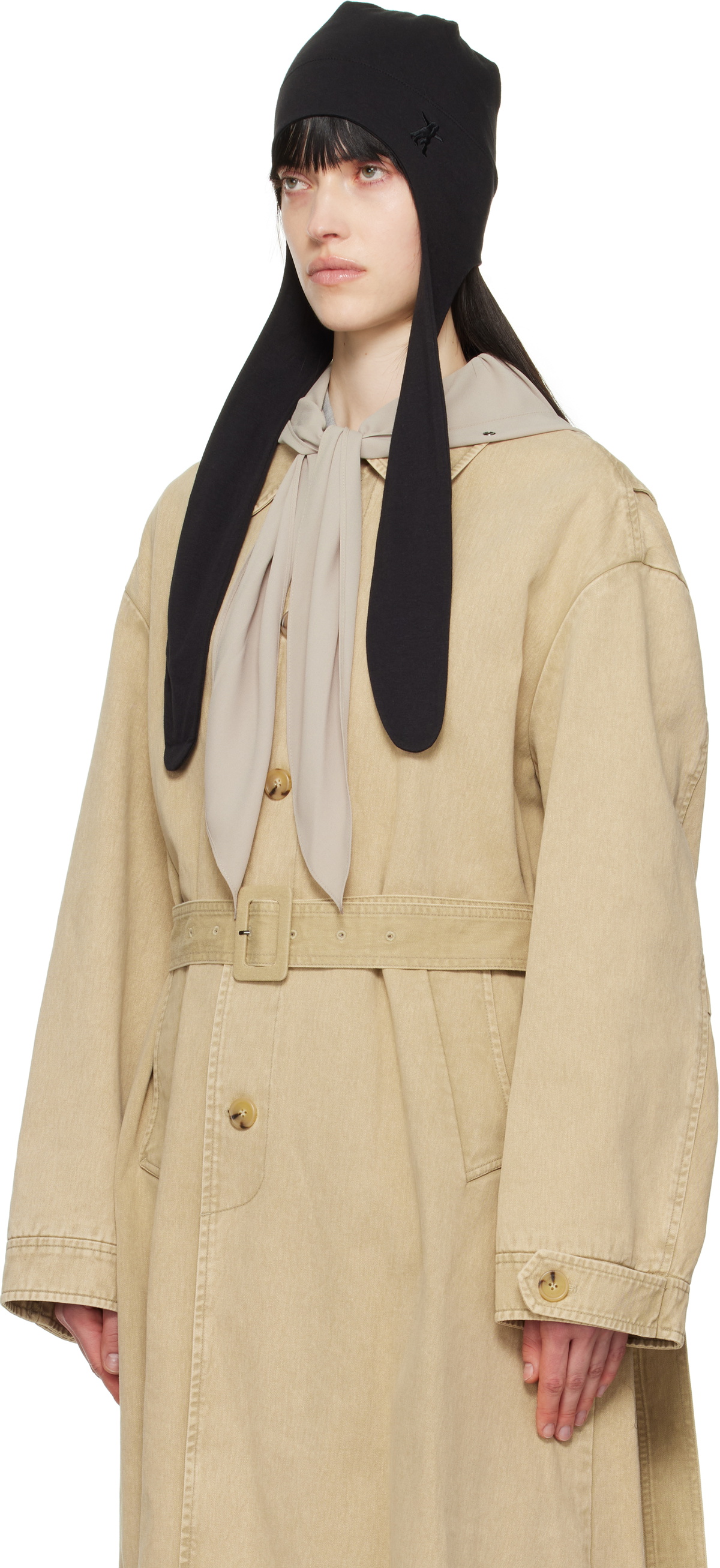 OPEN YY Black Jersey Earflap Beanie OPEN YY