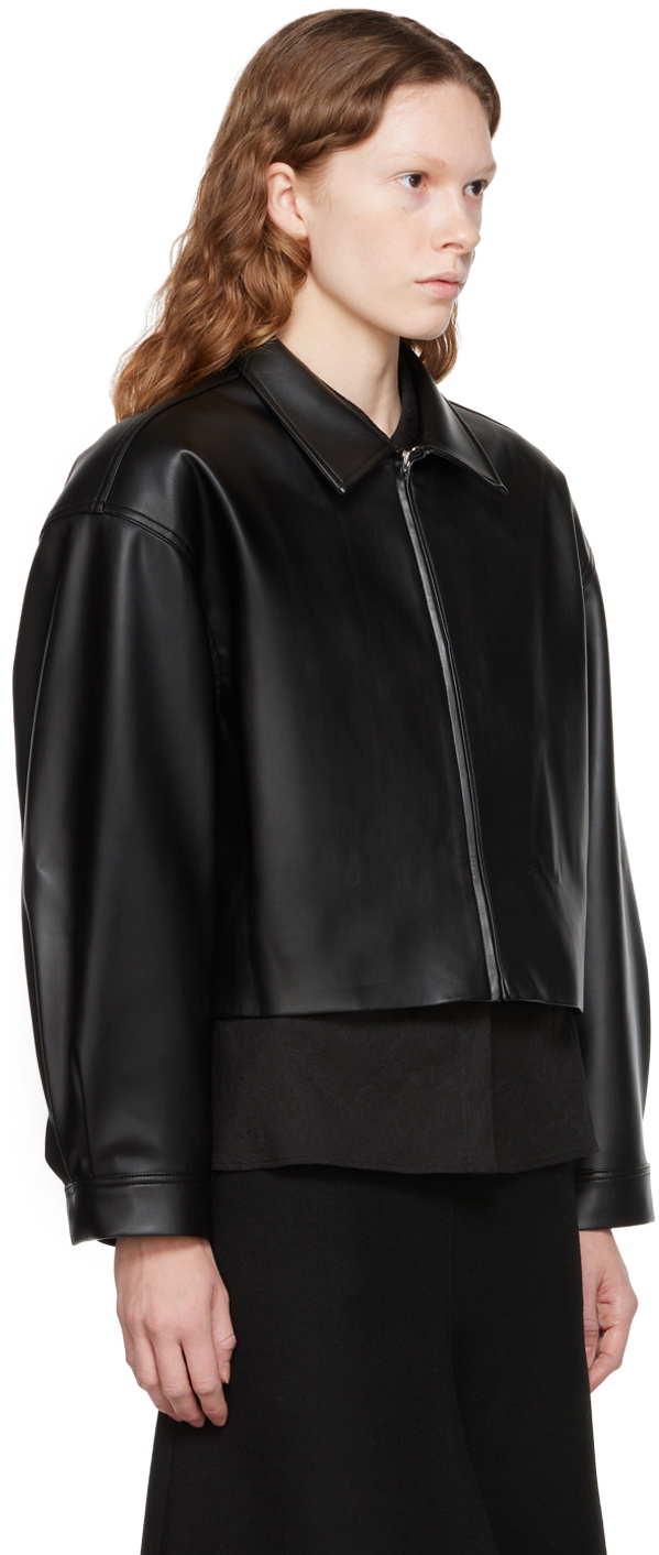 AMOMENTO Black Cropped Faux-Leather Jacket AMOMENTO