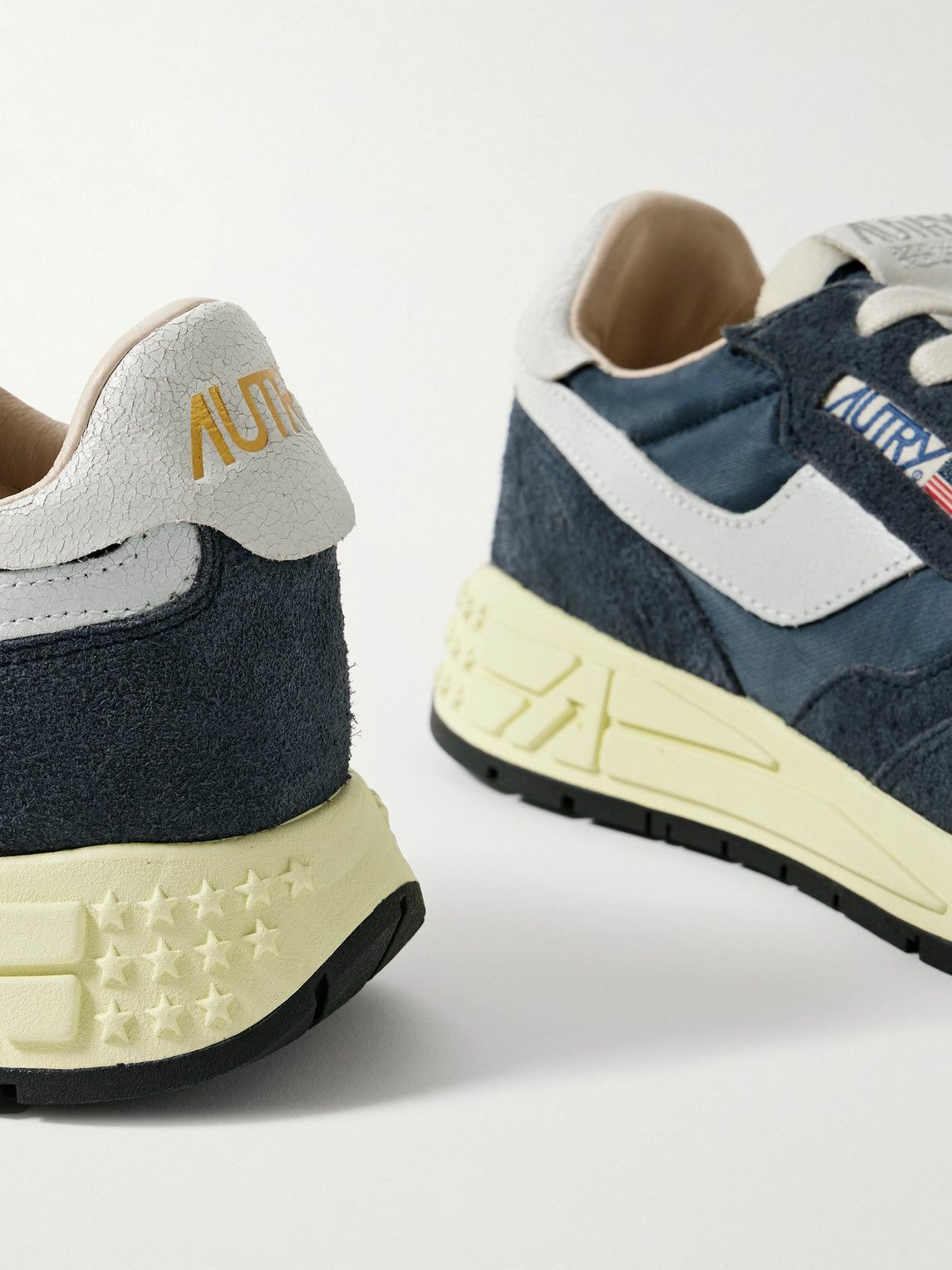 Autry - Reelwind Low Cracked-Leather Trimmed Suede and Shell Sneakers - Blue