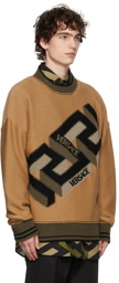 Versace Khaki Wool 'La Greca Intarsia' Sweater