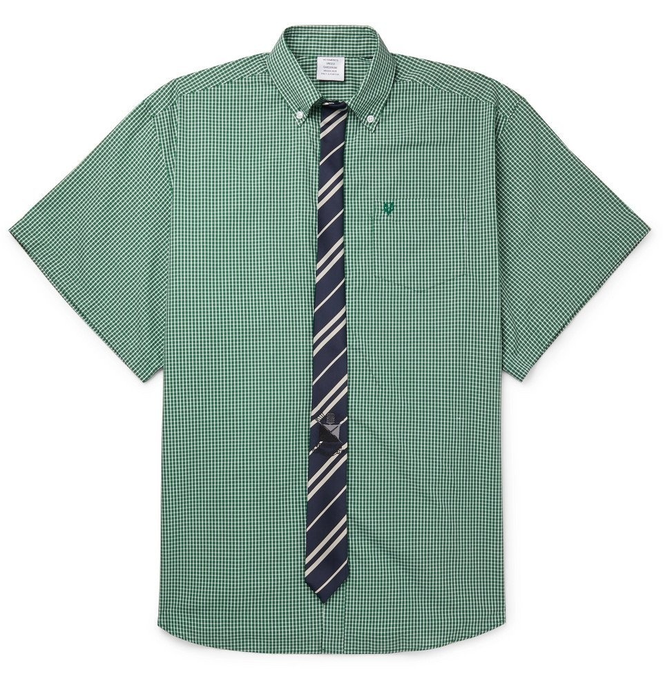 Photo: Vetements - Oversized Tie-Trimmed Checked Cotton Shirt - Green